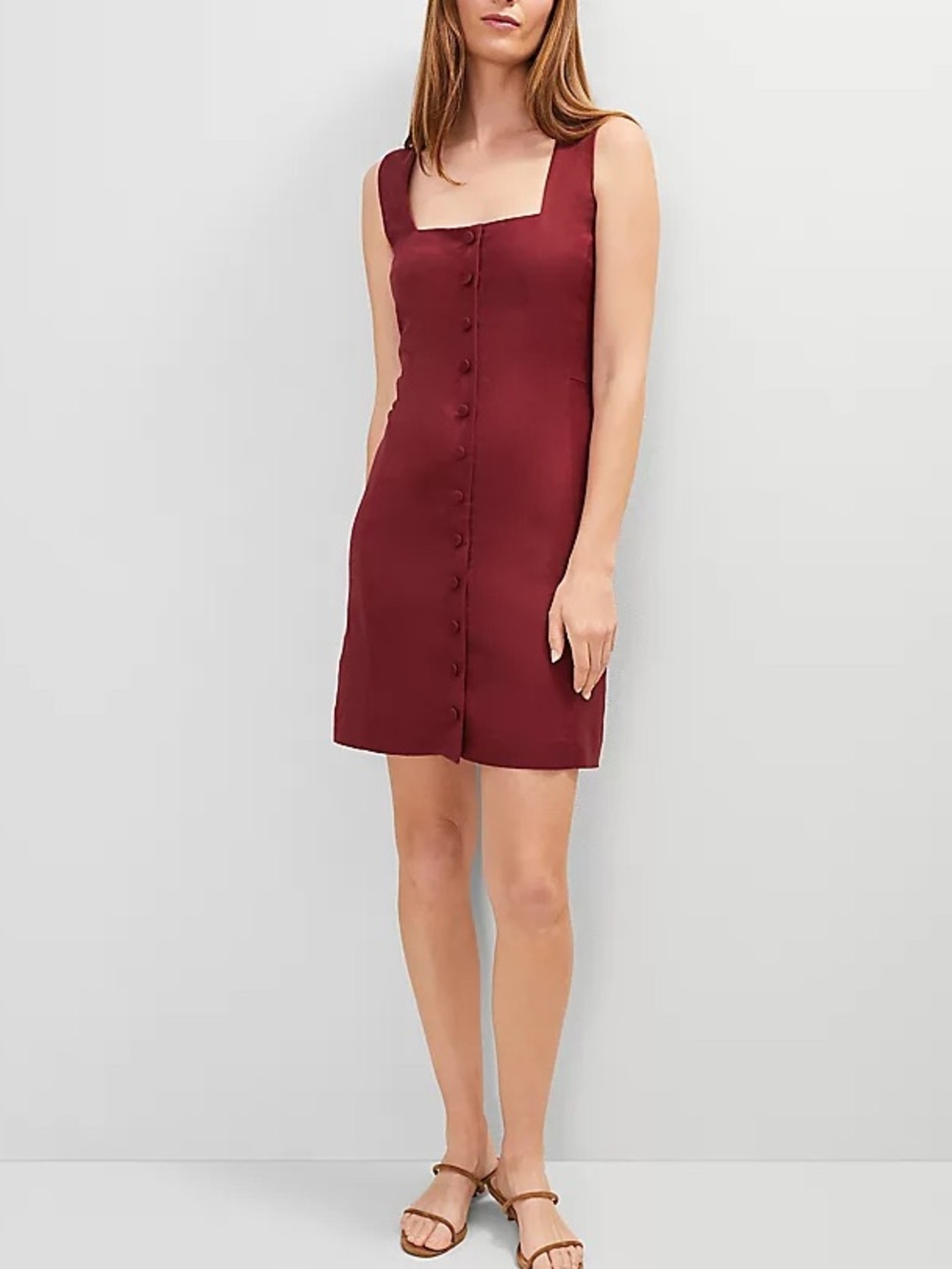 NWOT Ann Taylor Burgundy Square-Neck Mini Dress with Covered Buttons